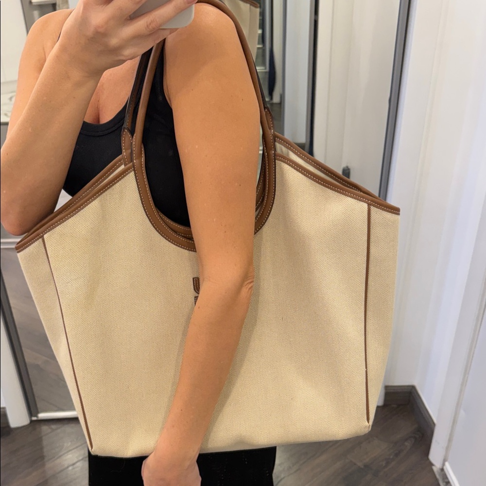 Cream and Brown Large Canvas Tote Bag